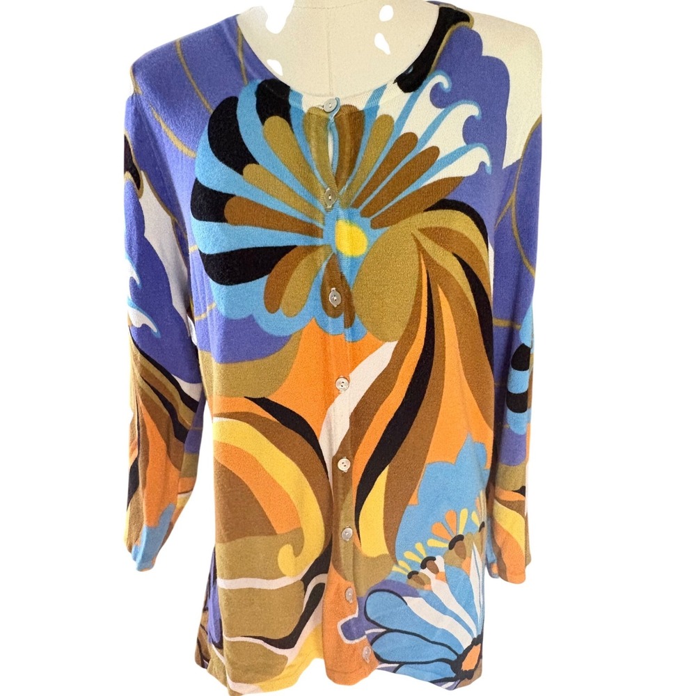Monroe & Main Floral Psychedelic Button Front Cardigan XL Purple Orange Blue